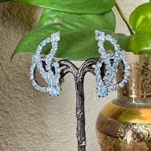 Blue Rhinestone Clip-On Earrings